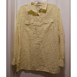 Dana Buchman Women's Lace Yellow Shirt Long Sleeve Button Up Size L